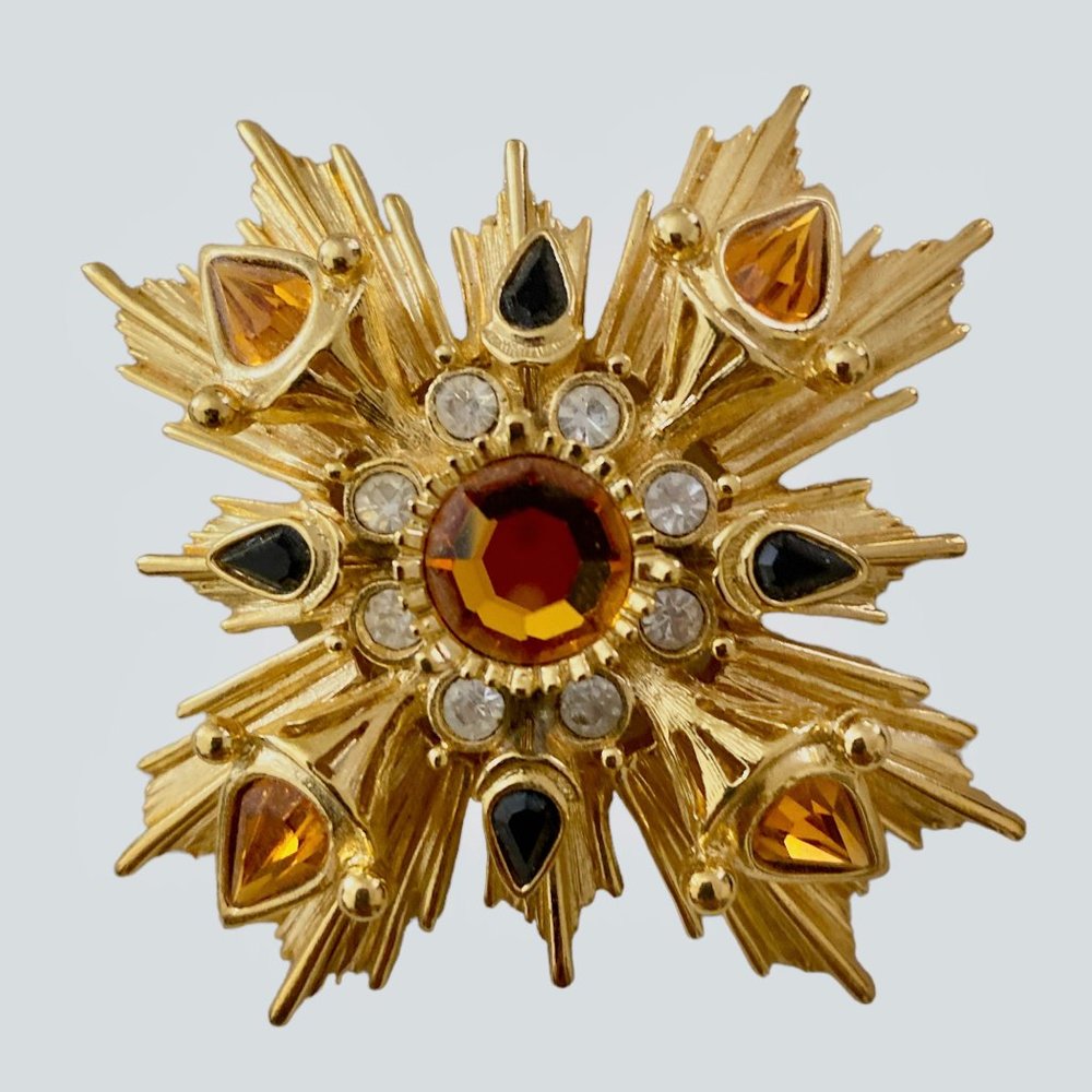 Joan Rivers Vintage Starburst Gold Tone Brooch Pin Large